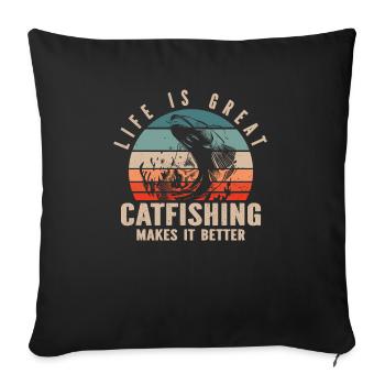 Pêche au poisson-chat Pêcheurs à la ligne - Housse de coussin décorative 45 x 45 cm - noir - Devant
