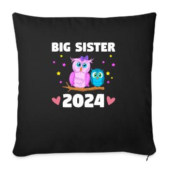Big Sister 2024 Cute Owl Sibling Reveal - Sofa pillowcase 17,3'' x 17,3'' (45 x 45 cm) - black - Front
