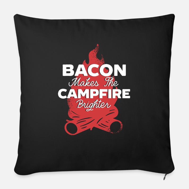 Camping und Bacon Meat Camp Camper Ich liebe Speck - Sofakissenbezug 45 x 45 cm - Schwarz