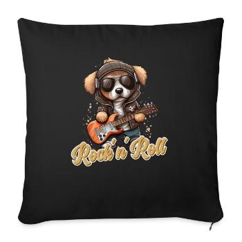 Lustiges Hund mit E-gitarre rock ´n´ Roll - Sofakissenbezug 45 x 45 cm - Schwarz - Vorne