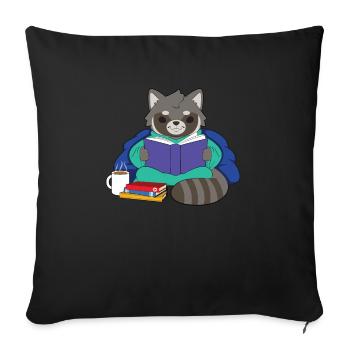 Waschbär-Lesebuch - Sofakissenbezug 45 x 45 cm - Schwarz - Vorne