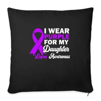 Je porte du violet pour ma fille Lupus Awareness - Housse de coussin décorative 45 x 45 cm - noir - Devant