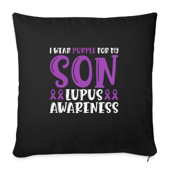 Je porte du violet pour mon fils Lupus Awareness - Housse de coussin décorative 45 x 45 cm - noir - Devant