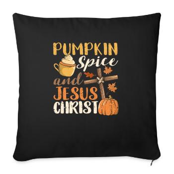 Kürbisgewürz und Jesus Christus Hallo Herbst - Sofakissenbezug 45 x 45 cm - Schwarz - Vorne