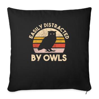 Easily Distracted By Owls Vintage Bird Lover Enthu - Sofakissenbezug 45 x 45 cm - Schwarz - Vorne