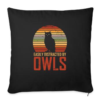 Easily Distracted By Owls Retro Ornithologist Owle - Sofakissenbezug 45 x 45 cm - Schwarz - Vorne