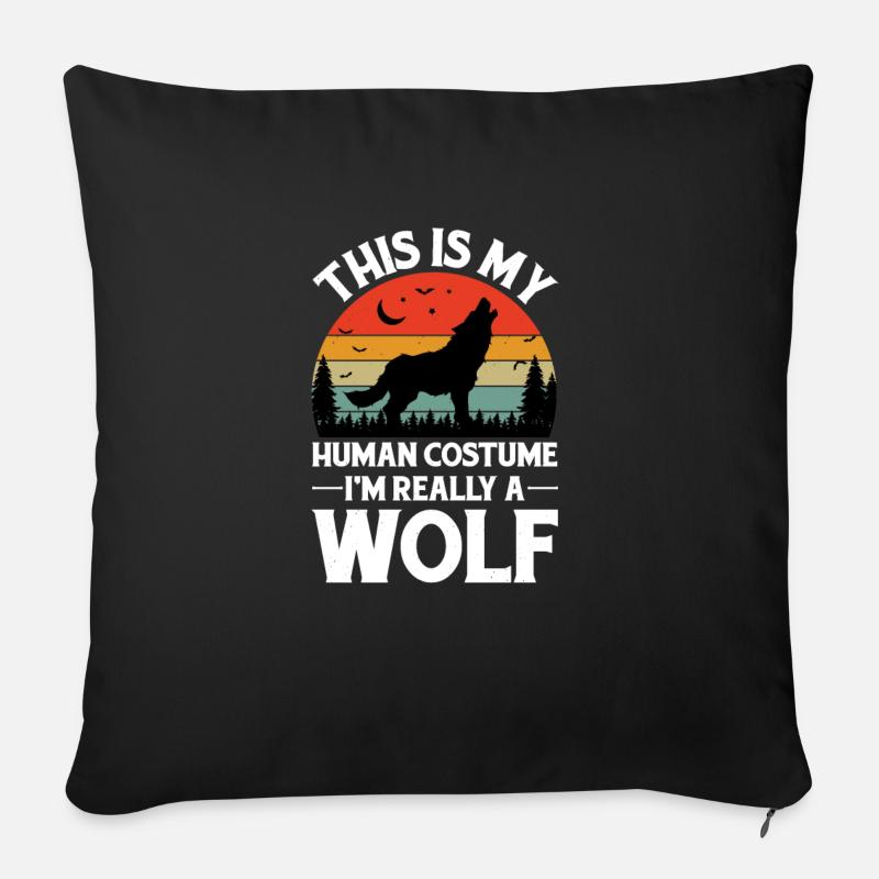 Wolf Tier Wölfe Lustiger Wolf - Sofakissenbezug 45 x 45 cm - Schwarz
