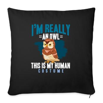 Ceci est mon costume humain Owl Lover nocturne - Housse de coussin décorative 45 x 45 cm - noir - Devant