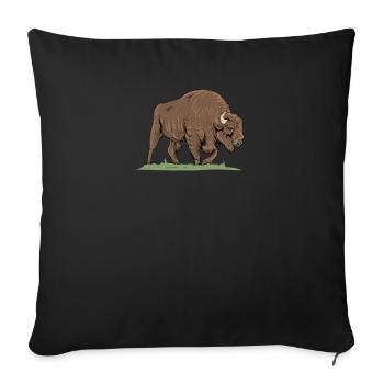 Bison I Bison Wild Cattle Motif with Buffalo and Calf - Sofa pillowcase 17,3'' x 17,3'' (45 x 45 cm) - black - Front