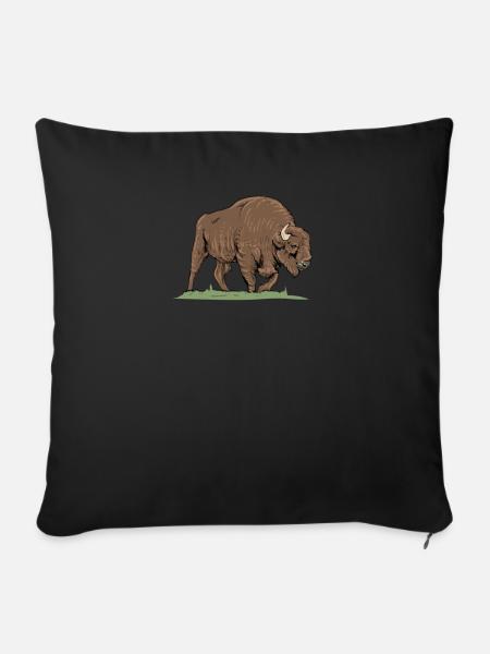 Wisent I Bison Wildrind Motiv mit Büffel und Kalb - Sofakissenbezug 45 x 45 cm - Schwarz