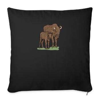 Bison I Bison Wild Cattle Motif with Buffalo and Calf - Sofa pillowcase 17,3'' x 17,3'' (45 x 45 cm) - black - Front