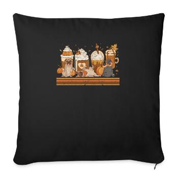 Herbst Kaffeebecher Mops Liebhaber Kürbisgewürz - Sofakissenbezug 45 x 45 cm - Schwarz - Vorne