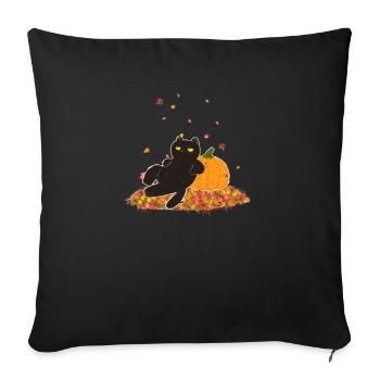 Mignon chat noir saison des feuilles d’automne - Housse de coussin décorative 45 x 45 cm - noir - Devant