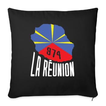 idee cadeau drapeau carte ile de la reunion 974 - Housse de coussin décorative 45 x 45 cm - noir - Devant