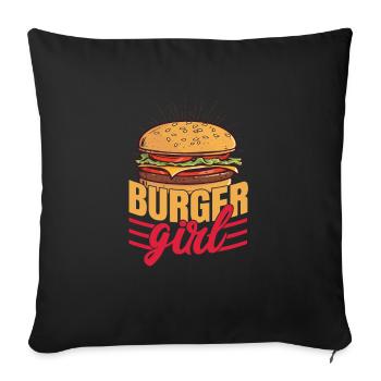 Burger Girl Hamburger Nourriture Petits pains à la viande - Housse de coussin décorative 45 x 45 cm - noir - Devant
