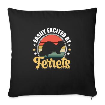 Facilement excité par les furets vintage mignon rétro wease - Housse de coussin décorative 45 x 45 cm - noir - Devant