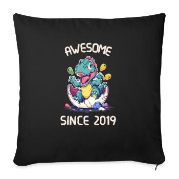 Kids Dinos Birthday Party | Awesome since 2019 - Sofa pillowcase 17,3'' x 17,3'' (45 x 45 cm) - black - Front