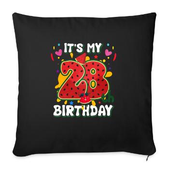 28e anniversaire Pastèque cadeau d’été - Housse de coussin décorative 45 x 45 cm - noir - Devant