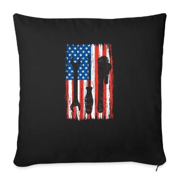 American Flag Mechanic Home Improvement Patriot - Sofa pillowcase 17,3'' x 17,3'' (45 x 45 cm) - black - Front
