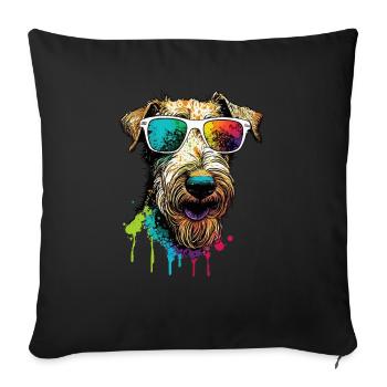 Cool Airedale Welsh Terrier avec des lunettes de soleil - Housse de coussin décorative 45 x 45 cm - noir - Devant