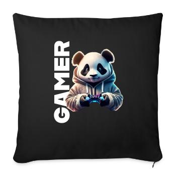 Gamer lettering with cool panda - Sofa pillowcase 17,3'' x 17,3'' (45 x 45 cm) - black - Front