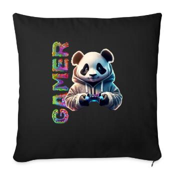 Lettrage de joueur avec panda cool - Housse de coussin décorative 45 x 45 cm - noir - Devant