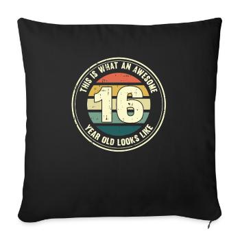 16ème anniversaire pour que vous voyiez avec 16 cadeaux rétro - Housse de coussin décorative 45 x 45 cm - noir - Devant