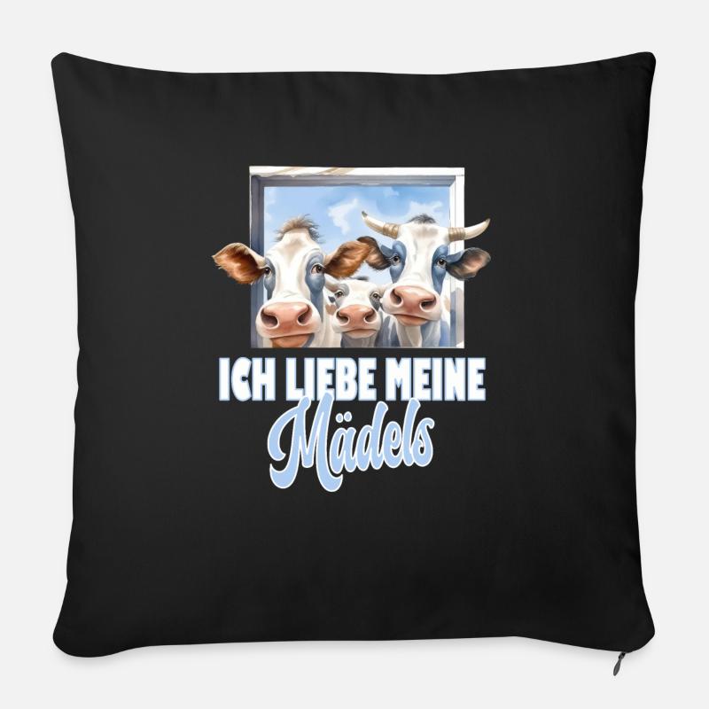 Ich liebe meine Mädels, Kuh, Kühe - Sofakissenbezug 45 x 45 cm - Schwarz