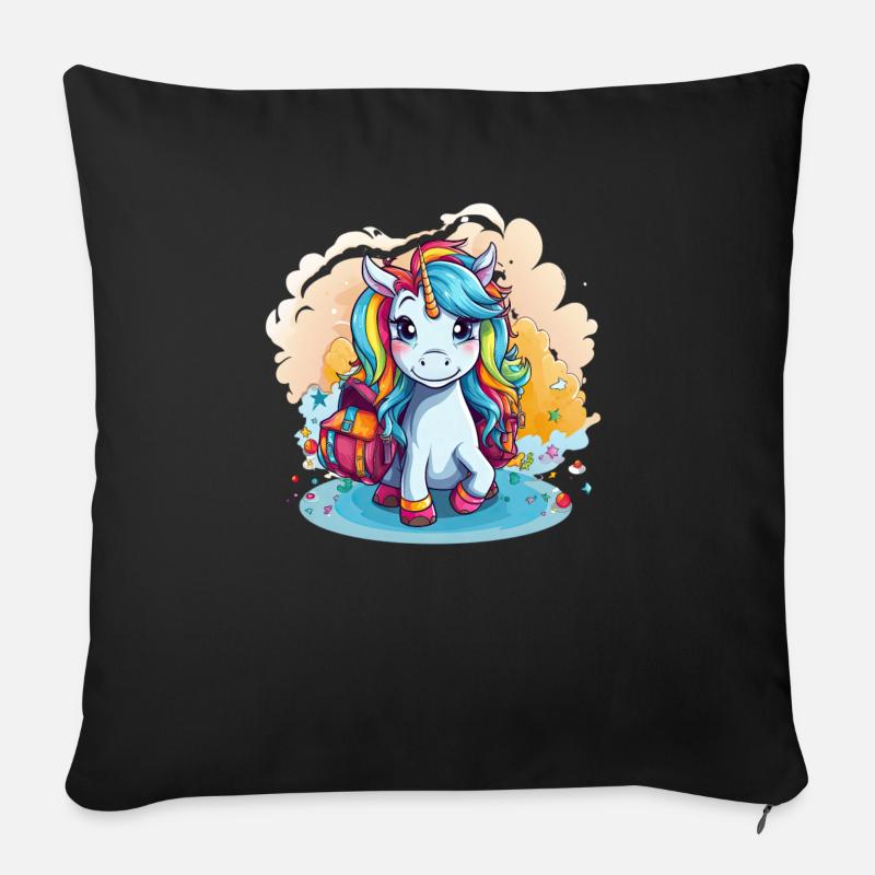Einhorn Schulkind Einschulung Mädchen Geschenk - Sofakissenbezug 45 x 45 cm - Schwarz