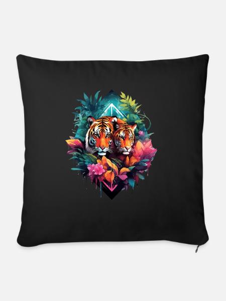 Tiger im Dschungel - Sofakissenbezug 45 x 45 cm - Schwarz