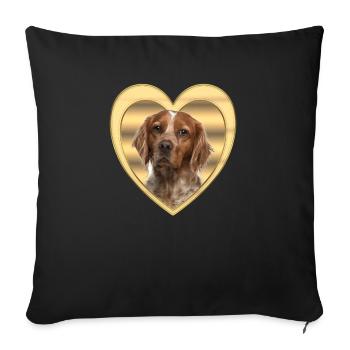 Epagneul Breton - Amoureux des chiens - Cœur de chien - Housse de coussin décorative 45 x 45 cm - noir - Devant
