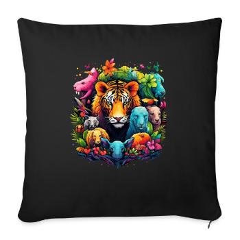 Tiger im Dschungel - Sofakissenbezug 45 x 45 cm - Schwarz - Vorne