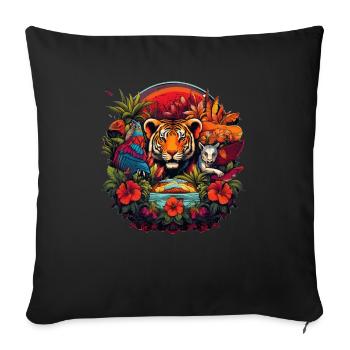 Tiger im Dschungel - Sofakissenbezug 45 x 45 cm - Schwarz - Vorne