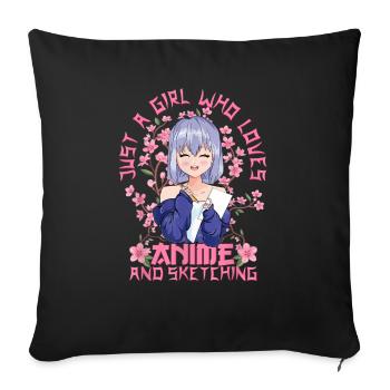 Anime And Sketching Girl - Kitschy Sakura Cherry - Sofa pillowcase 17,3'' x 17,3'' (45 x 45 cm) - black - Front
