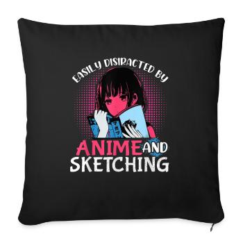 Anime and Sketching Nerd Manga Anime Waifu Girl - Sofa pillowcase 17,3'' x 17,3'' (45 x 45 cm) - black - Front