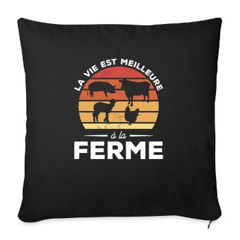 La Vie Est Meilleure À La Ferme Agriculteur - Housse de coussin décorative 45 x 45 cm - noir - Devant