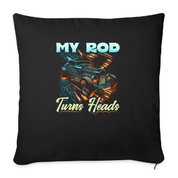 My Hot Rod Turns Heads, Retro Muscle Car Hot Rod - Sofakissenbezug 45 x 45 cm - Schwarz - Vorne