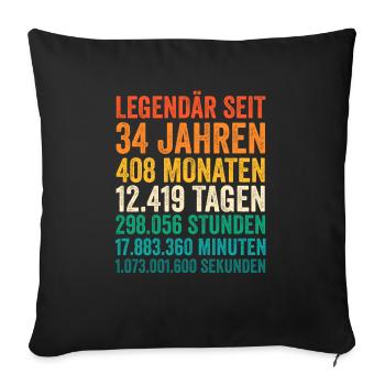 34 Jahre Vierunddreißigster Geburtstag - Sofakissenbezug 45 x 45 cm - Schwarz - Vorne
