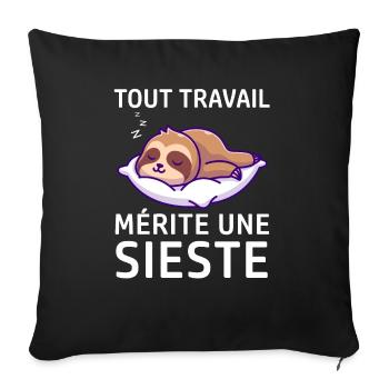 Tout travail mérite une sieste - drôle paresseux - Housse de coussin décorative 45 x 45 cm - noir - Devant