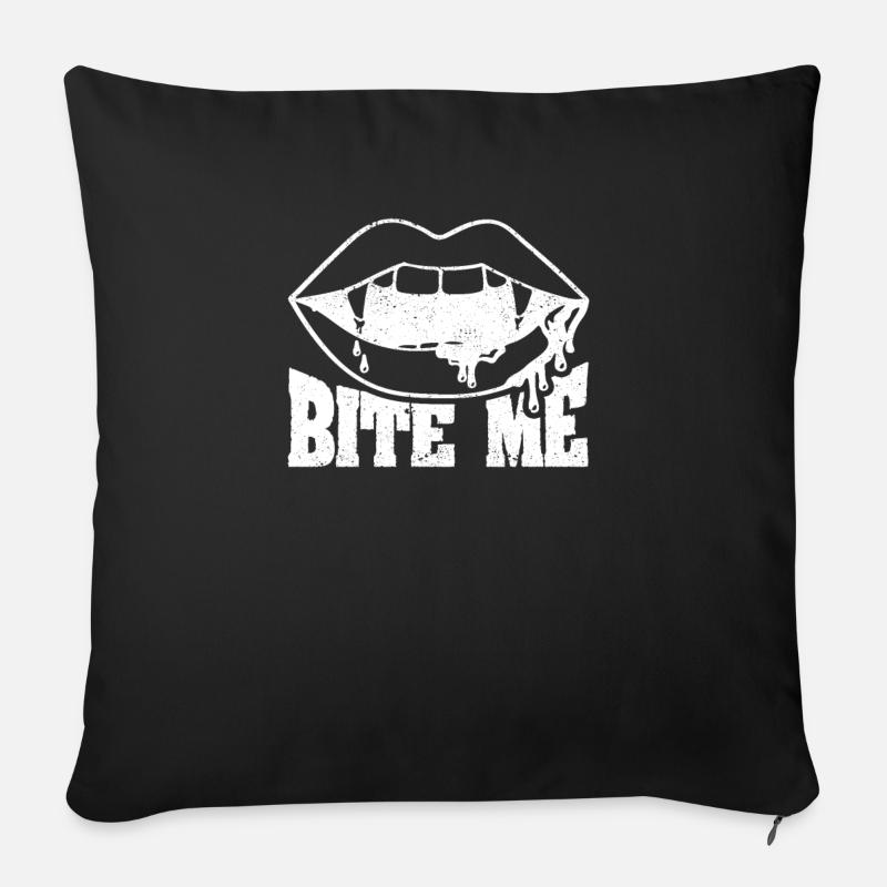 Mordez-moi Halloween Vampire Bloody Teeth - Housse de coussin décorative 45 x 45 cm - noir