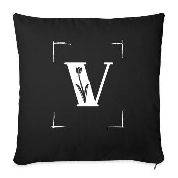 letter V initial - Sofa pillowcase 17,3'' x 17,3'' (45 x 45 cm) - black - Front