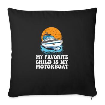 Mon enfant préféré est mon drôle de ponton de bateau à moteur - Housse de coussin décorative 45 x 45 cm - noir - Devant