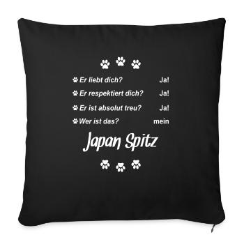 Er liebt Dich. Wer ist das? Mein - Japan Spitz - Sofakissenbezug 45 x 45 cm - Schwarz - Vorne