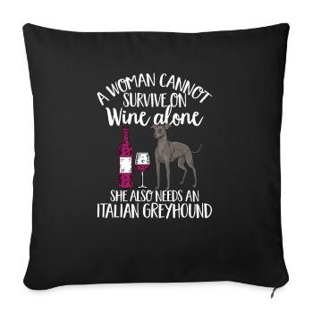 Lévrier italien Greyhound Chiens - Housse de coussin décorative 45 x 45 cm - noir - Devant