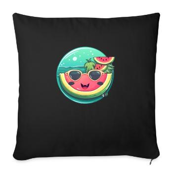 Pastèque d’été avec lunettes de soleil dans la mer - Housse de coussin décorative 45 x 45 cm - noir - Devant