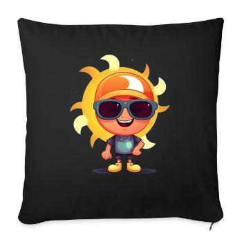 Soleil avec lunettes de soleil - Housse de coussin décorative 45 x 45 cm - noir - Devant