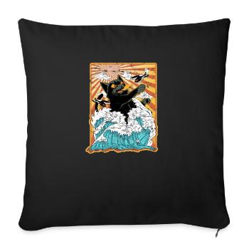 Catzilla Japanese Cat Sunset - Art surréaliste - Housse de coussin décorative 45 x 45 cm - noir - Devant