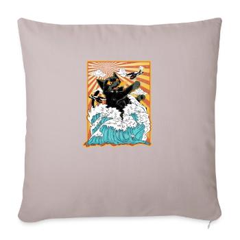 Catzilla Japanese Cat Sunset - Art surréaliste - Housse de coussin décorative 45 x 45 cm - taupe clair - Devant