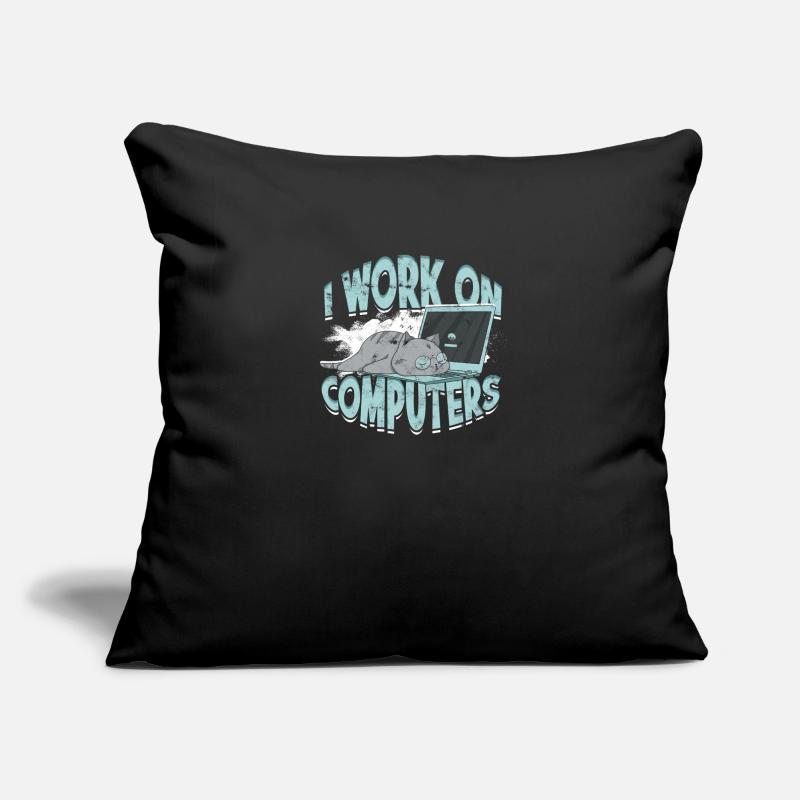 ICH ARBEITE AN COMPUTERN - Cat und Computer - Technik Sofakissenbezug 45 x 45 cm