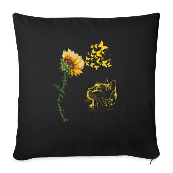 Cat with Sunflower and Butterflies Painting - Sofa pillowcase 17,3'' x 17,3'' (45 x 45 cm) - black - Front